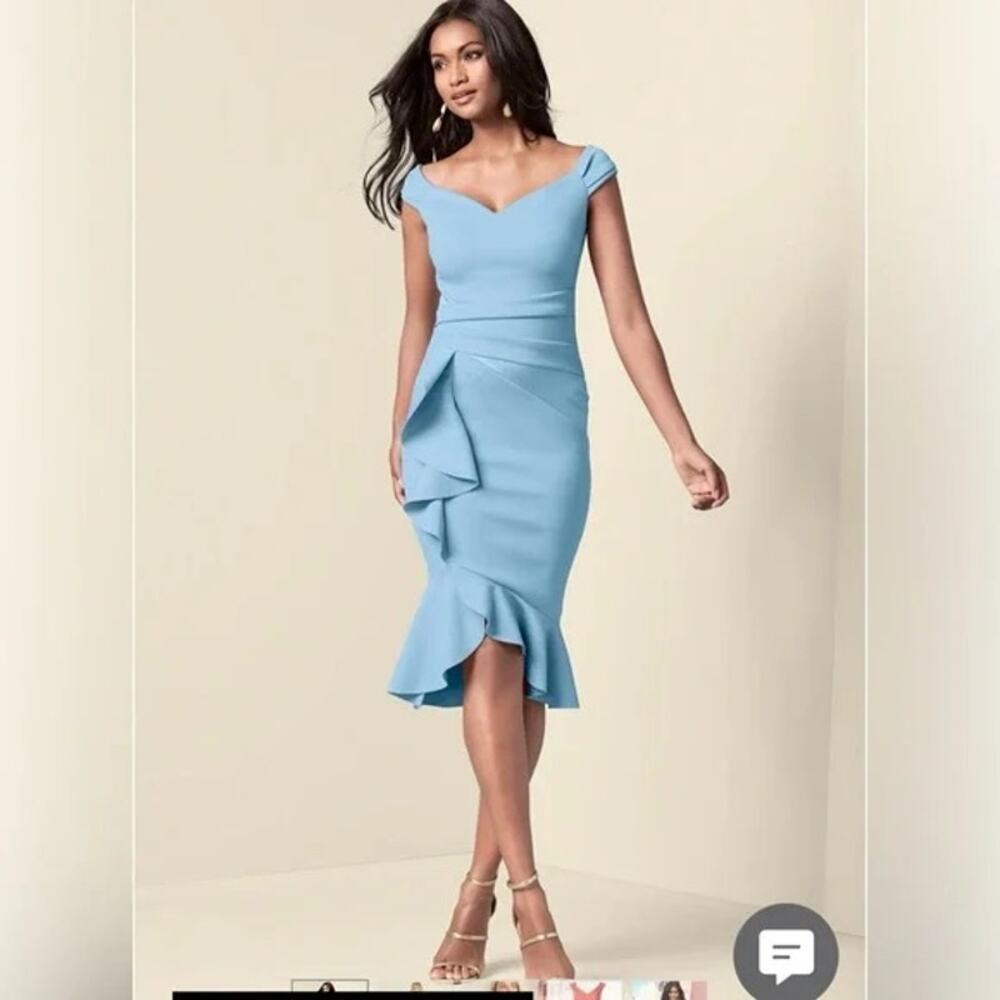 VENUS Light Blue Off-Shoulder Mini Dress